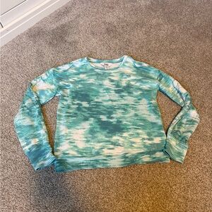 Athleta Girl Teal and White Tie-Dye Top